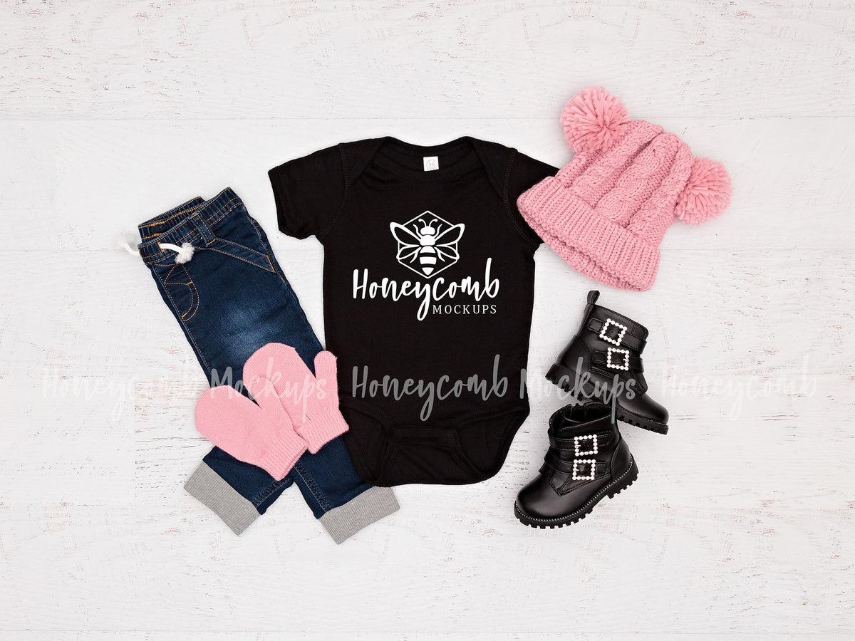 Rabbit Skins 4400 Bodysuit | Black | Baby Girl Mockup | SKU1722