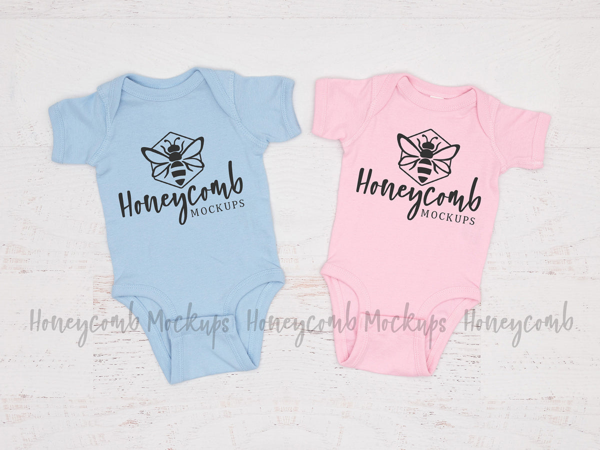 Rabbit Skins 4400 Bodysuit | Light Blue and Pink | Siblings | SKU1716