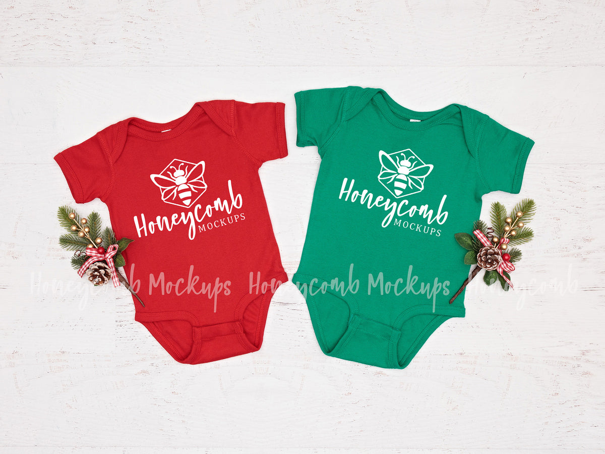 Rabbit Skins 4400 Bodysuit | Red and Kelly | Christmas | Siblings | SKU1747