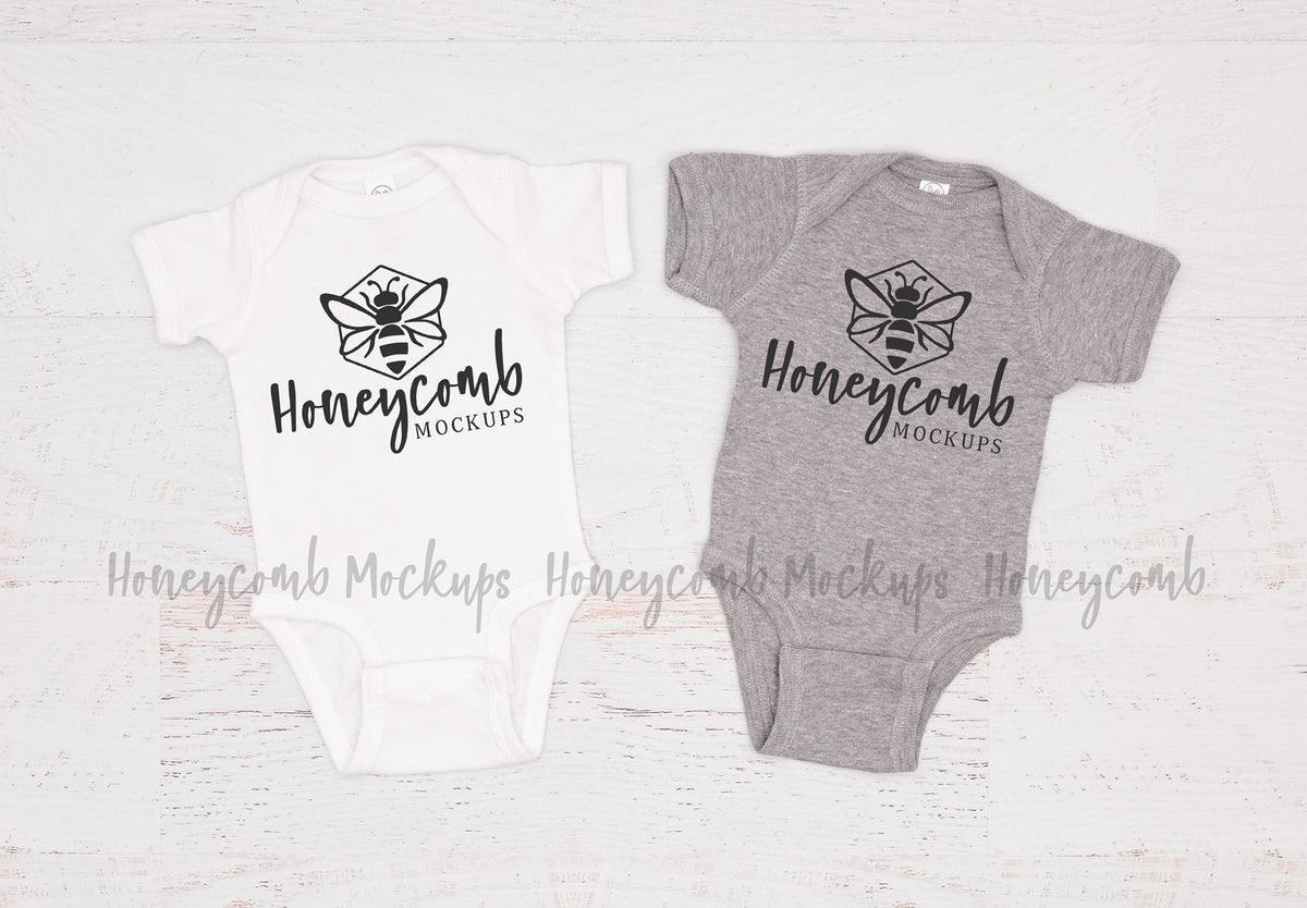 Rabbit Skins 4400 Bodysuit | White and Heather | Siblings | SKU1717