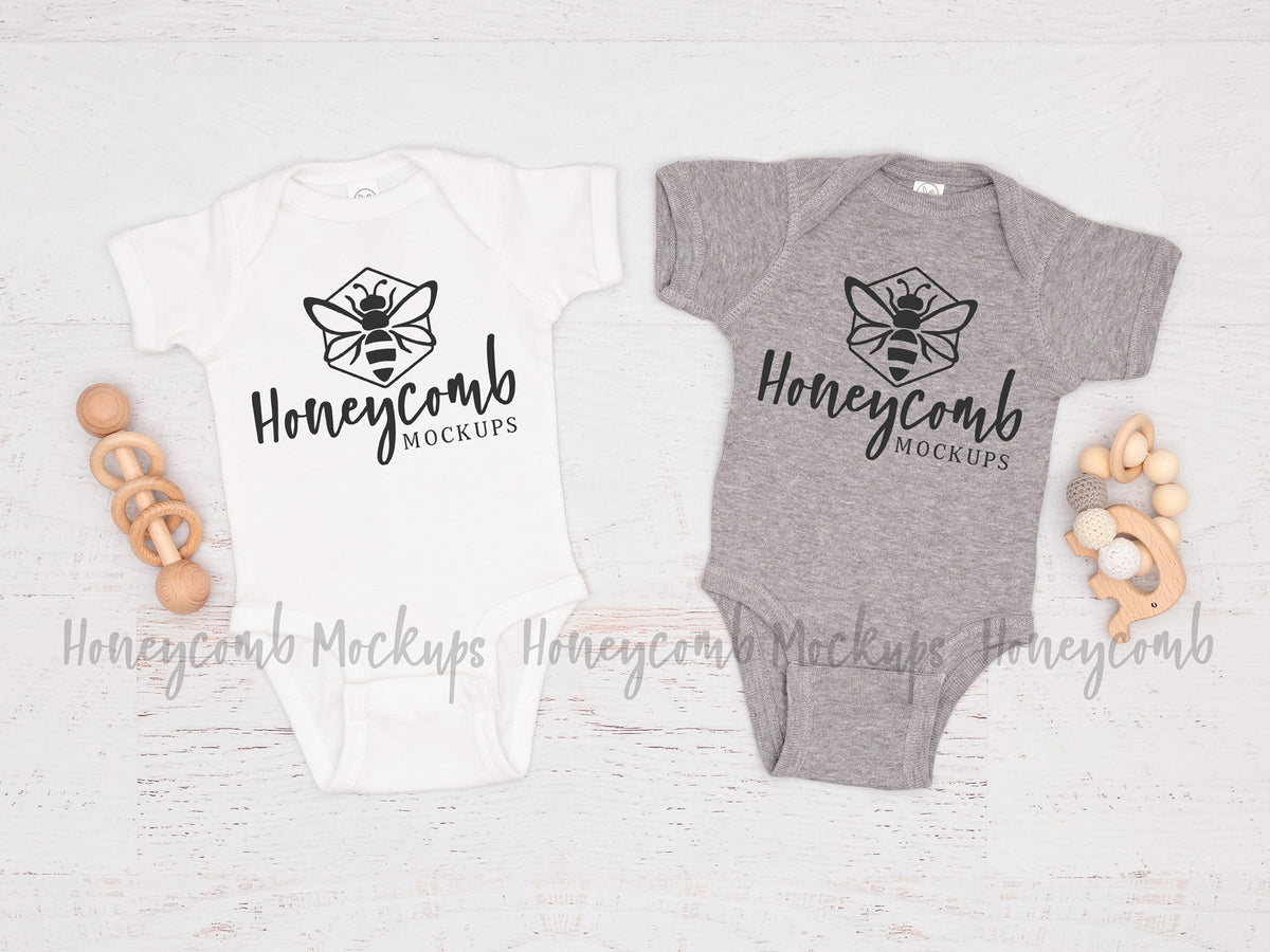 Rabbit Skins 4400 Bodysuit | White and Heather | Siblings | SKU1718