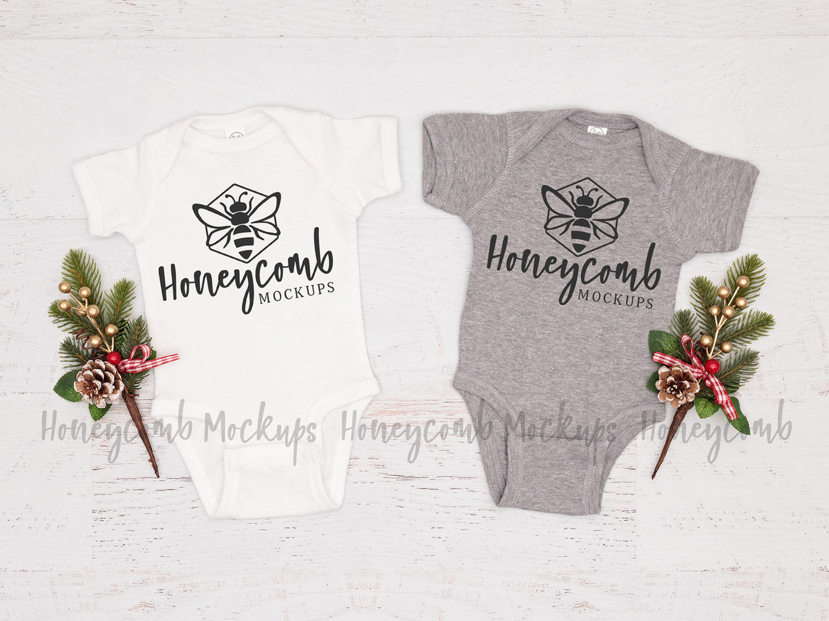 Rabbit Skins 4400 Bodysuit | White and Heather | Christmas | Siblings | SKU1746