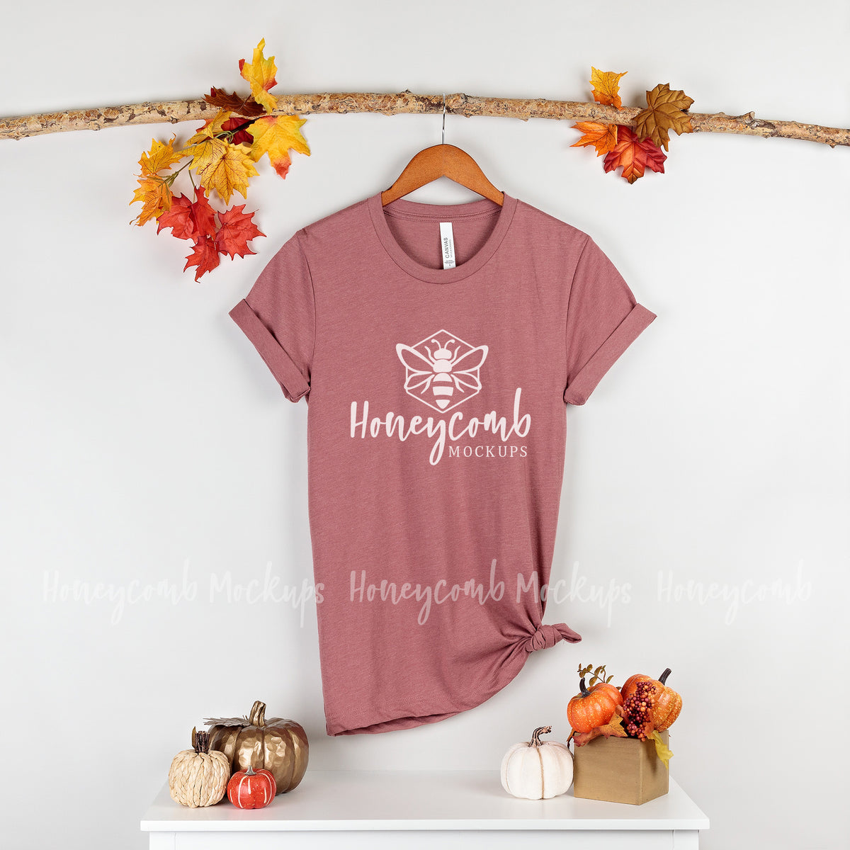 Bella Canvas 3001 T-Shirt | Heather Mauve | Fall | Hanging | SKU1479