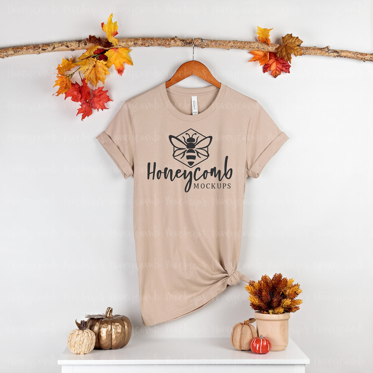 Bella Canvas 3001 T-Shirt | Tan | Fall | Hanging | SKU1484