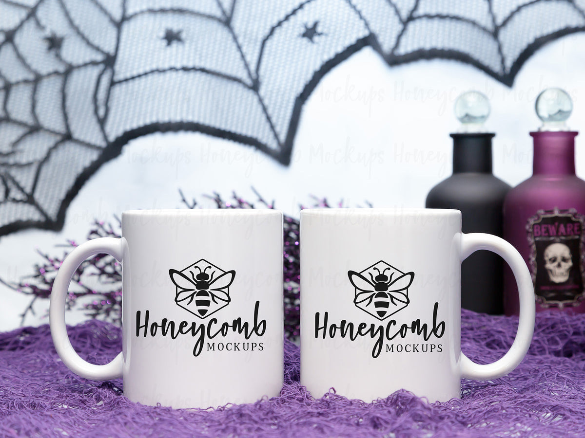 Two 11 Ounce Mugs | White | Halloween | SKU2547