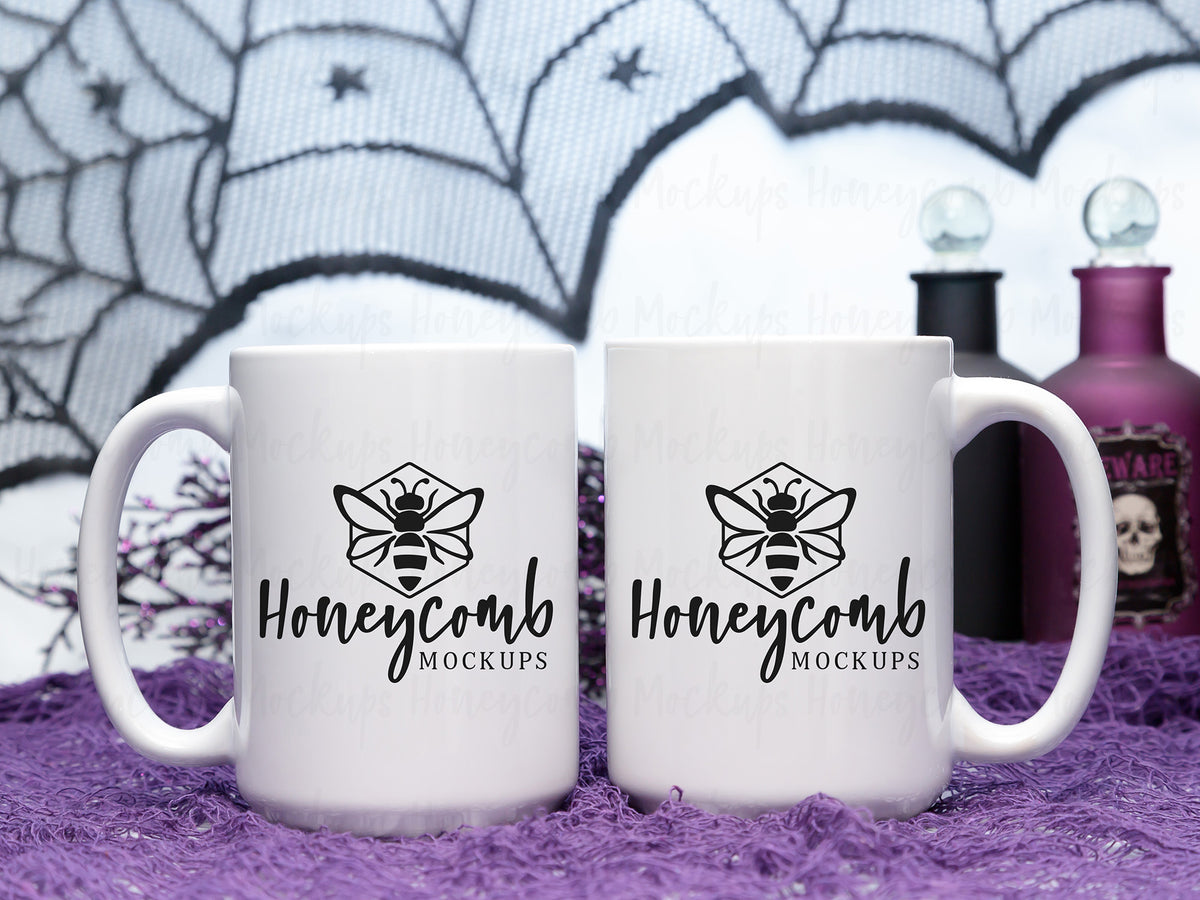 Two 15 Ounce Mugs | White | Halloween | SKU2549