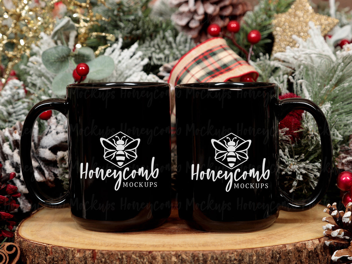 Two 15 Ounce Mugs | Black | Christmas | SKU2603