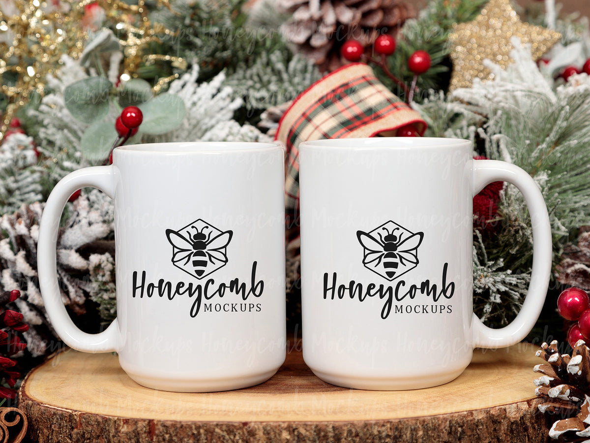 Two 15 Ounce Mugs | White | Christmas | SKU2602