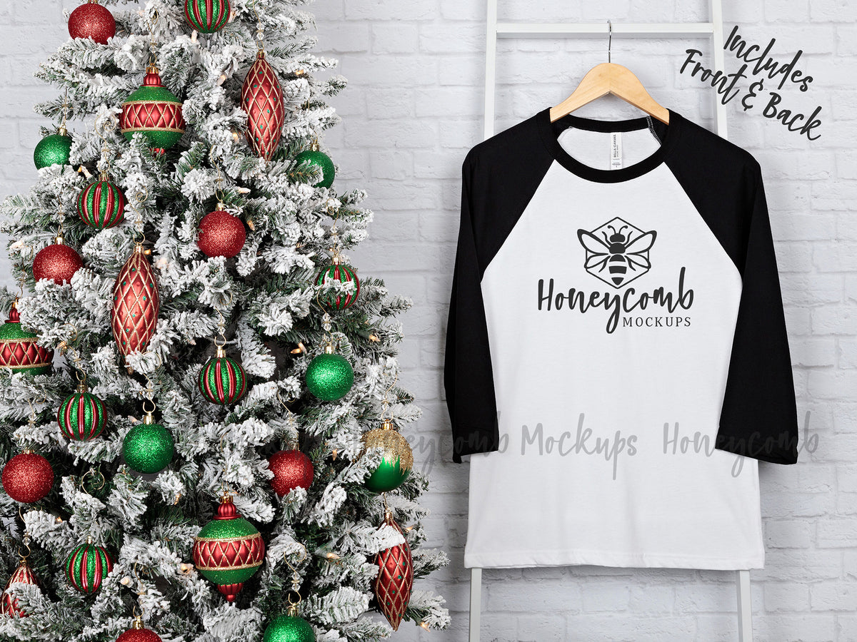 Bella Canvas 3200 Baseball Tee | White/Black | Christmas | Front and Back | SKU1909