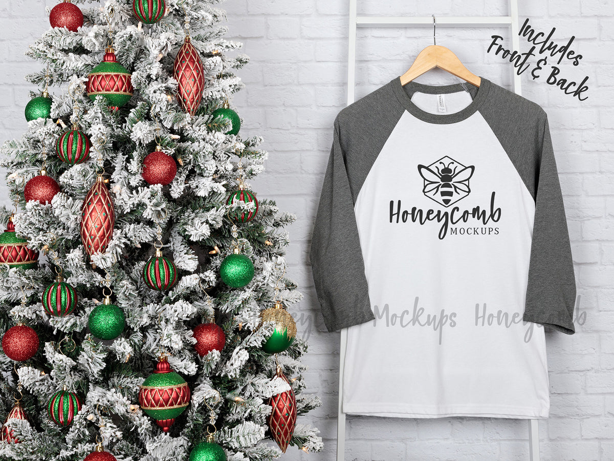 Bella Canvas 3200 Baseball Tee | White/Heather Deep | Christmas | Front and Back | SKU1910