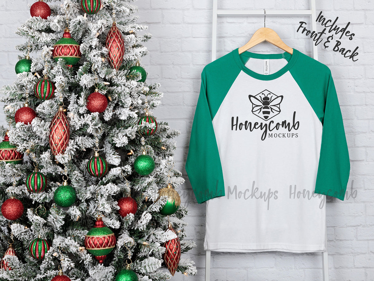 Bella Canvas 3200 Baseball Tee | White/Kelly | Christmas | Front and Back | SKU1911