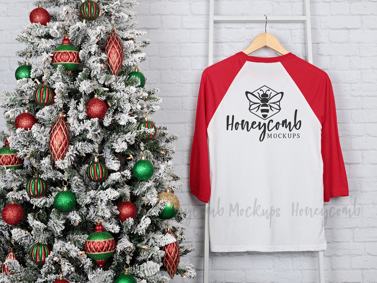 Bella Canvas 3200 Baseball Tee | White/Red | Christmas | Front and Back | SKU1912