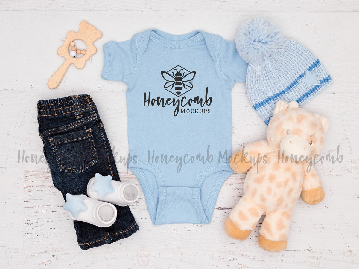 Rabbit Skins 4400 Bodysuit | Light Blue | Baby Boy Mockup | SKU1728