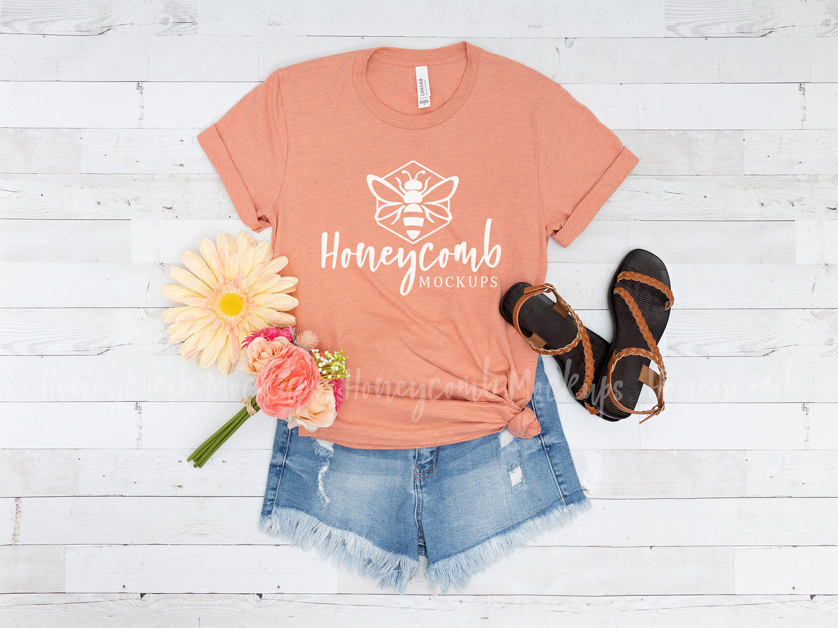 Bella Canvas 3001 T-Shirt | Heather Prism Sunset | SKU1577