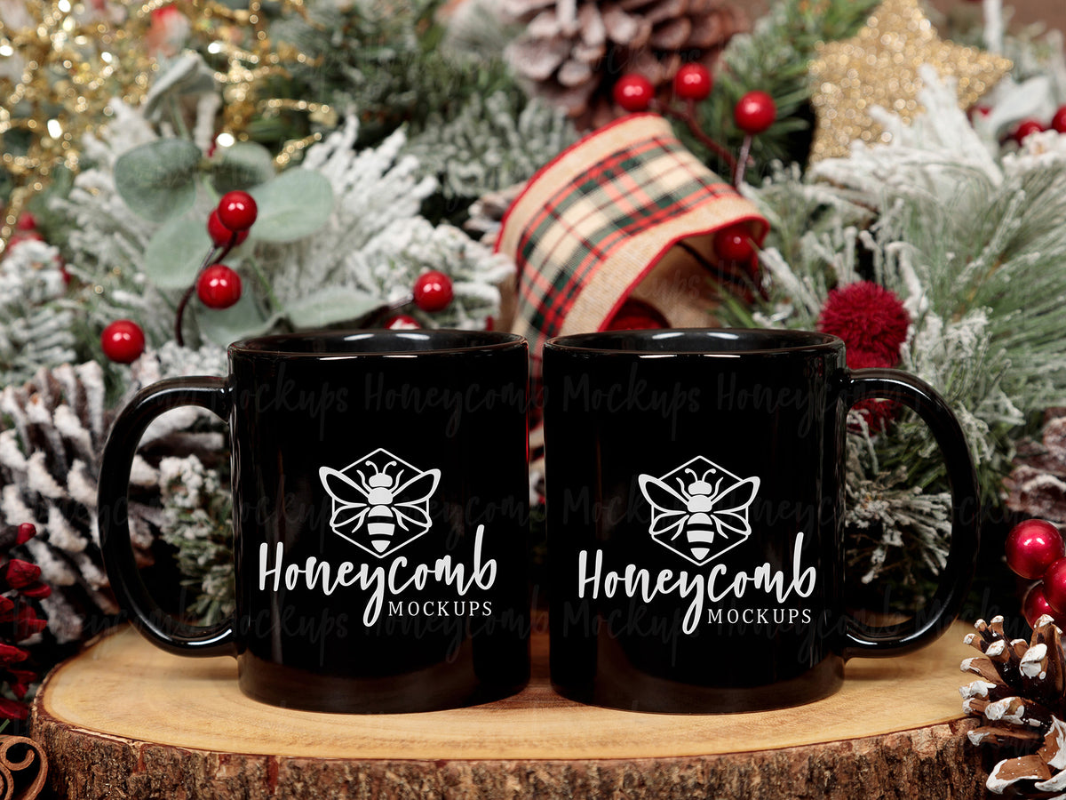 Two 11 Ounce Mugs | Black | Christmas | SKU2600
